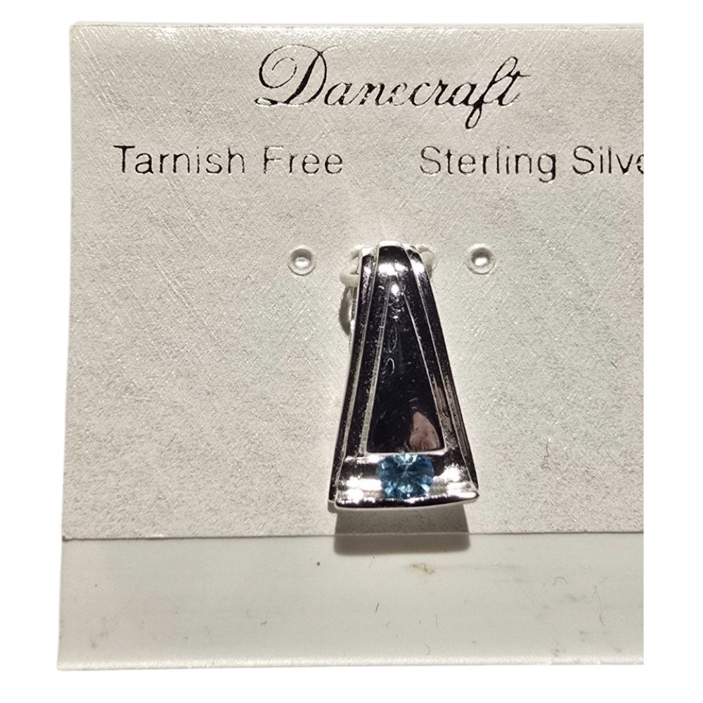 Danecraft Sterling Silver Pendant With Blue Stone Accent NEW 3/4" Drop
